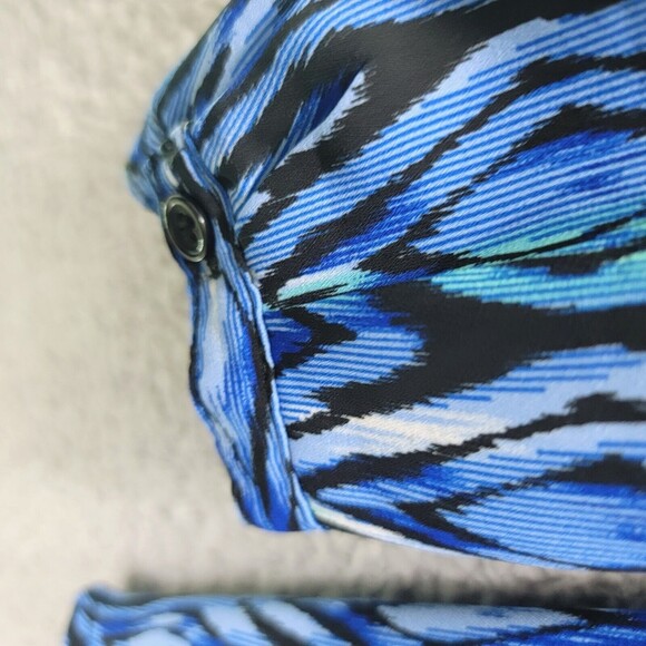 Tunic Top Womens L Blue Button Up Long Roll Tab Sleeves Collar Casual Geometric - Picture 4 of 12